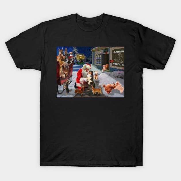 Marvelous Santa Rescuing Christmas Puppies T-Shirt by egcreations